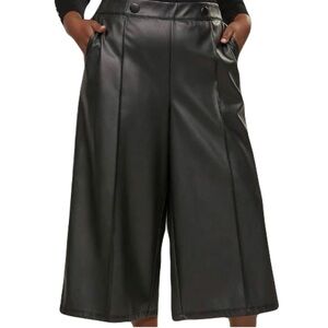 LANE BRYANT Faux Leather Culotte Pants Black Sz 16 Plus Chic Modern Work Contemp